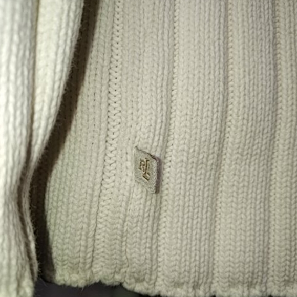 Lauren by Ralph Lauren Cream Ribbed Knit Sweater Gold Zipper Sz M - Picture 3 of 5